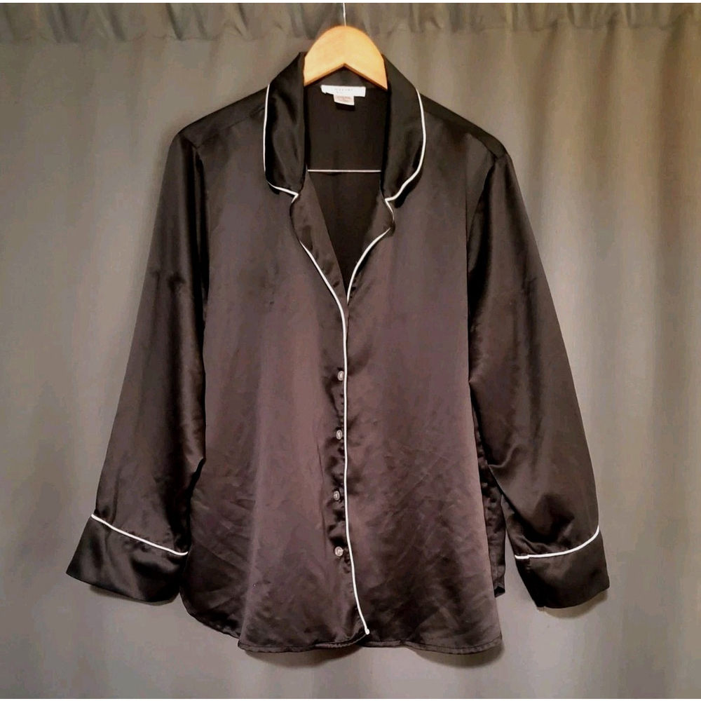 Natori Private Luxuries Women’s Black Button Up Pajama Sleep Top Size XL